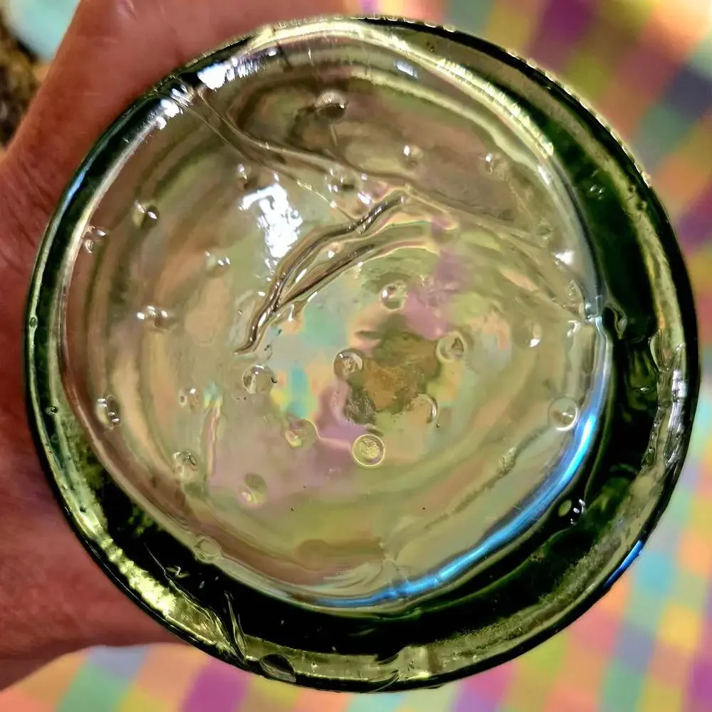 Vintage Green Glass Bottle Decanter with Raised Grape and Vine Relief Design